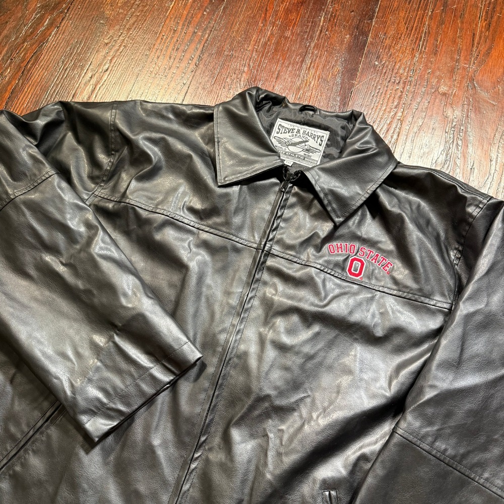 Steve & Barrys Ohio State Jacket Mens XXL Black Faux Leather Zip Up Embroidered